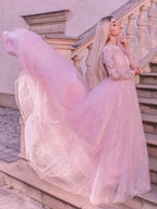 Ball Gown Long Sleeves Tulle Lace Jewel Prom Dresses by misshow.com
