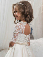 Ball Gown Matte Satin Jewel Neck Sweep Brush Train Wedding Birthday Pageant F… - photo 2