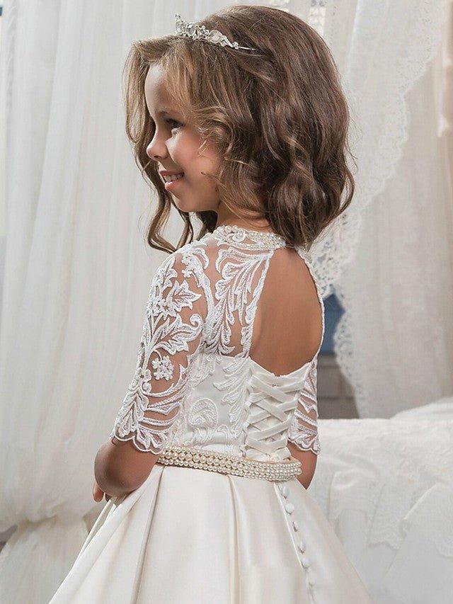 Ball Gown Matte Satin Jewel Neck Sweep Brush Train Wedding Birthday Pageant F… - photo 2