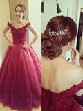 Ball Gown Off-the-Shoulder Applique Sleeveless Floor-Length Tulle Prom Dresses by misshow.com