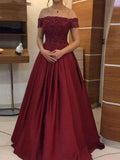 Ball Gown Off-the-Shoulder Sleeveless Floor-Length Applique Satin Prom Dresses by misshow.com