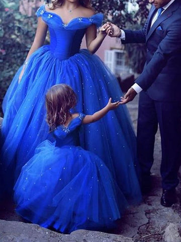 Ballkleid Off-the-Shoulder Ärmellos Bodenlang Perlenbesetzt Tüll Ballkleider
