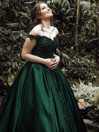 Ball Gown Off-the-Shoulder Sleeveless Floor-Length Lace Satin Prom Dresses by misshow.com