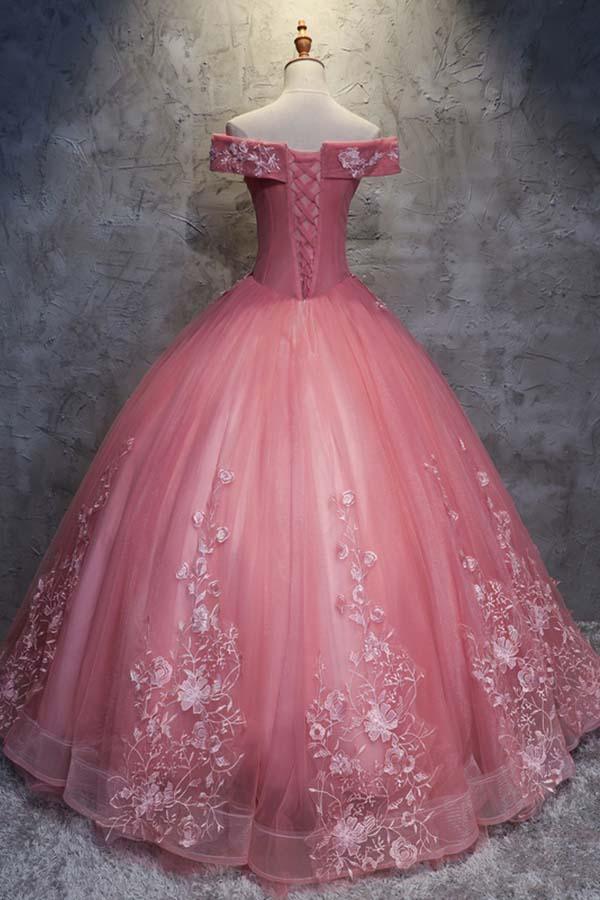 Ball Gown Off-the-Shoulder  Tulle Wedding Dress With Appliques  WD196