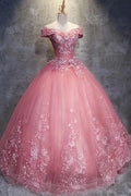 Ball Gown Off-the-Shoulder Tulle Wedding Dress With Appliques WD196 by pgmdress