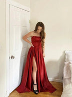 Ball Gown Ruffles Satin Sleeveless Strapless Prom Dresses by misshow.com