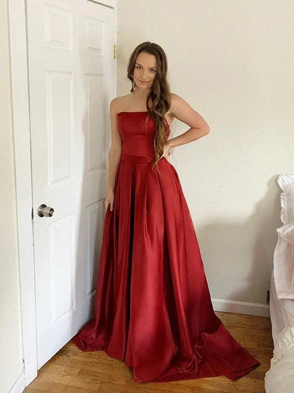 Ball Gown Ruffles Satin Sleeveless Strapless Prom Dresses by misshow.com