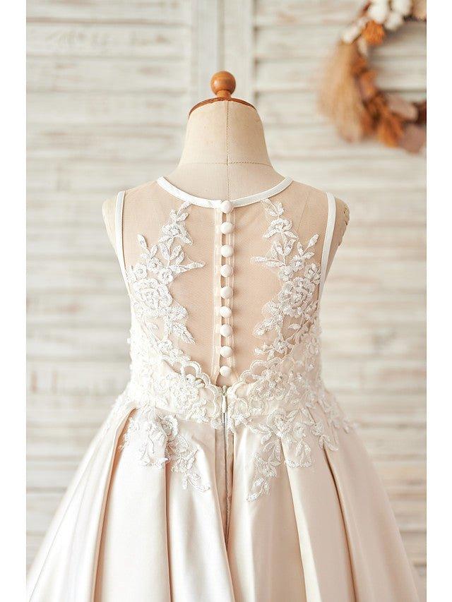 Ball Gown Satin Sleeveless Jewel Neck Wedding Birthday Flower Girl Dresses - photo 4