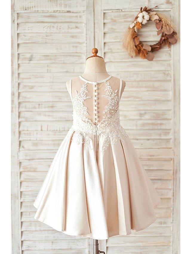 Ball Gown Satin Sleeveless Jewel Neck Wedding Birthday Flower Girl Dresses - photo 2