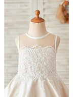 Ball Gown Satin Sleeveless Jewel Neck Wedding Birthday Flower Girl Dresses - photo 3