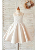 Ball Gown Satin Sleeveless Jewel Neck Wedding Birthday Flower Girl Dresses - photo 1