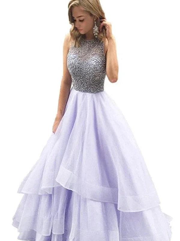 Ball Gown Scoop Sleeveless Floor-Length Beading Organza Prom Dresses by misshow.com