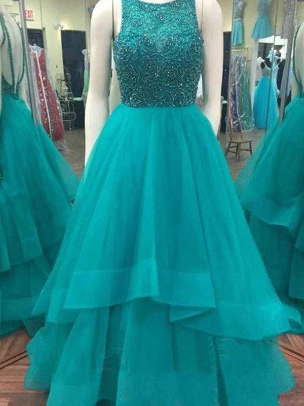 Ball Gown Scoop Sleeveless Floor-Length Beading Organza Prom Dresses by misshow.com