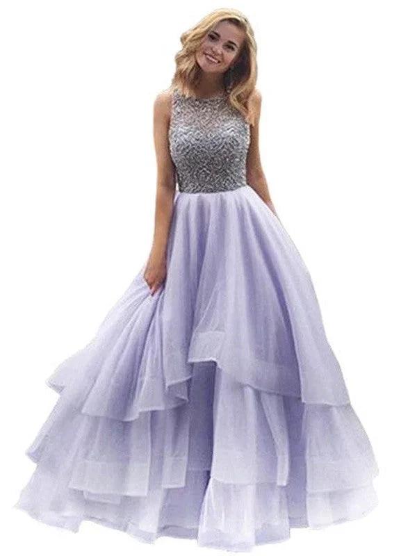 Ball Gown Scoop Sleeveless Floor-Length Beading Organza Prom Dresses by misshow.com