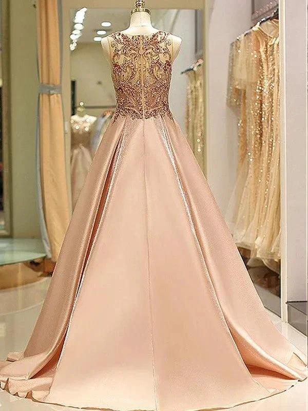 Ball Gown Sleeveless Bateau Beading Satin Prom Dresses by misshow.com