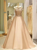Ball Gown Sleeveless Bateau Beading Satin Prom Dresses by misshow.com