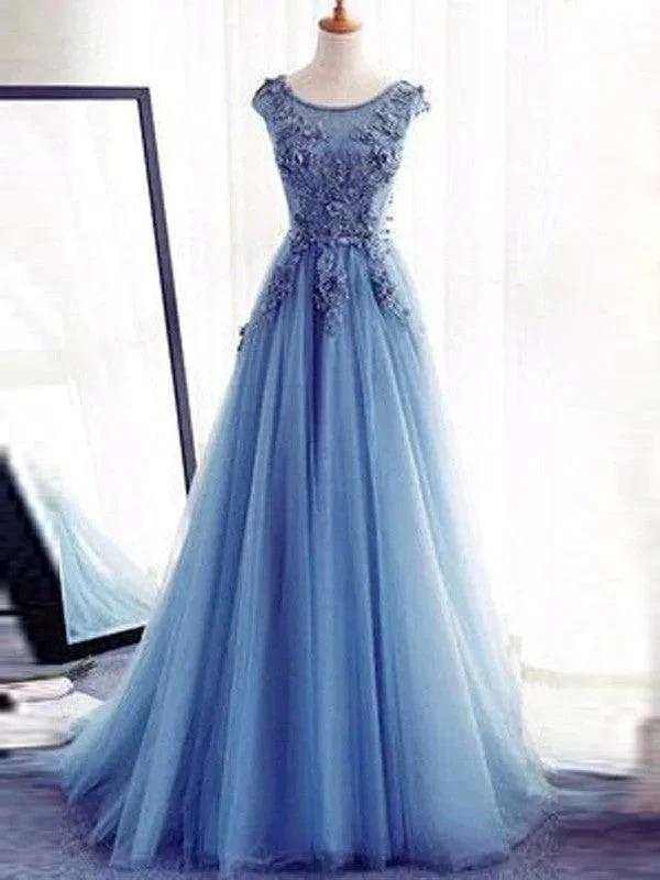 Ball Gown Sleeveless Jewel Applique Tulle Prom Dresses by misshow.com