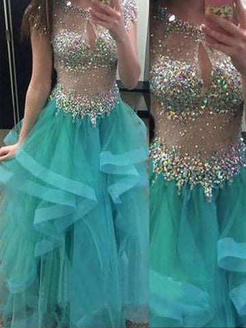 Duchesse-Linie Ärmellos Juwel Perlen verziert Bodenlang Organza Ballkleider