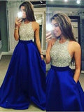 Ball Gown Sleeveless Jewel Crystal Satin Floor-Length Prom Dresses by misshow.com