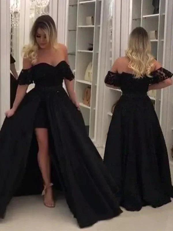 Ball Gown Sleeveless Off-the-Shoulder Lace Satin Prom Dresses by misshow.com
