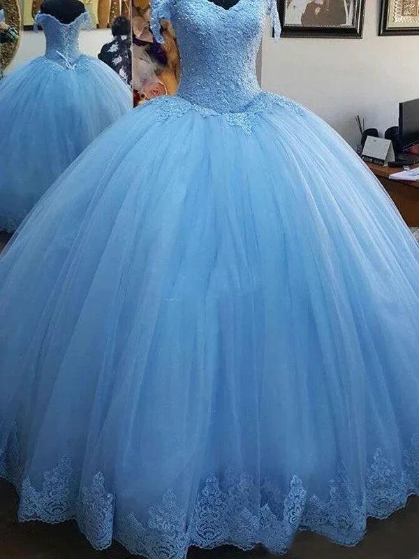 Ball Gown Sleeveless Off-the-Shoulder Lace Tulle Prom Dresses by misshow.com