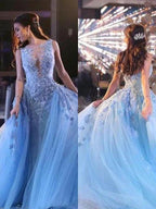 Ball Gown Sleeveless Scoop Applique Tulle Prom Dresses by misshow.com