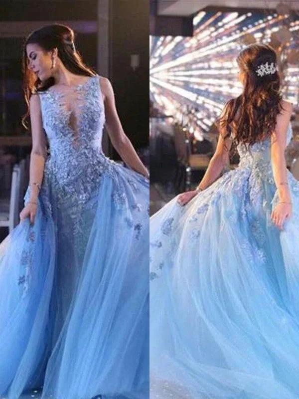 Ball Gown Sleeveless Scoop Applique Tulle Prom Dresses by misshow.com