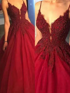 Ball Gown Sleeveless Spaghetti Straps Applique Tulle Prom Dresses by misshow.com