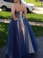 Ball Gown Sleeveless Spaghetti Straps Beading Floor-Length Tulle Prom Dresses by misshow.com