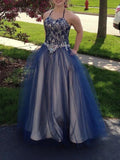 Ball Gown Sleeveless Spaghetti Straps Beading Floor-Length Tulle Prom Dresses by misshow.com