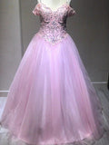 Ball Gown Sleeveless Spaghetti Straps Tulle Crystal Floor-Length Prom Dresses by misshow.com