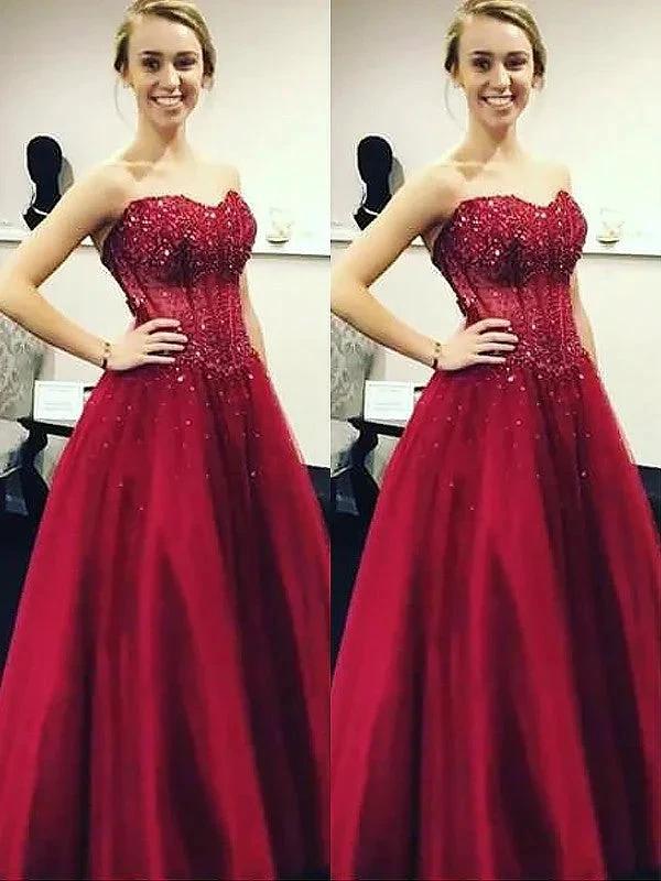 Ball Gown Sleeveless Sweetheart Beading Floor-Length Satin Prom Dresses by misshow.com