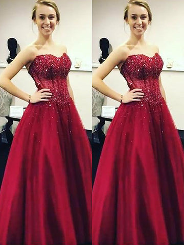 Duchesse-Linie Ärmellos Herzausschnitt Perlen verziert Bodenlang Satin Ballkleider