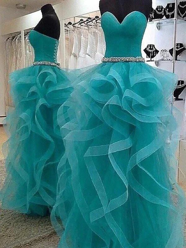 Ball Gown Sleeveless Sweetheart Beading Floor-Length Tulle Prom Dresses by misshow.com