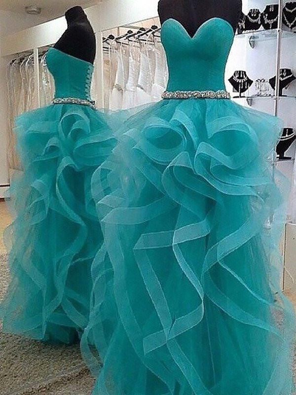 Ball Gown Sleeveless Sweetheart Beading Floor-Length Tulle Prom Dresses Hover Image