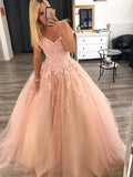 Ball Gown Sleeveless Sweetheart Floor-Length Applique Tulle Prom Dresses by misshow.com
