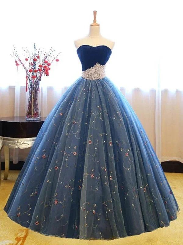 Ball Gown Sleeveless Sweetheart Floor-Length Beading Net Prom Dresses by misshow.com