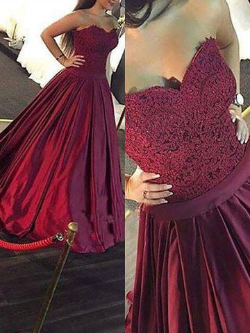 Duchesse-Linie Ärmellos Herzausschnitt Spitze Bodenlang Satin Ballkleider