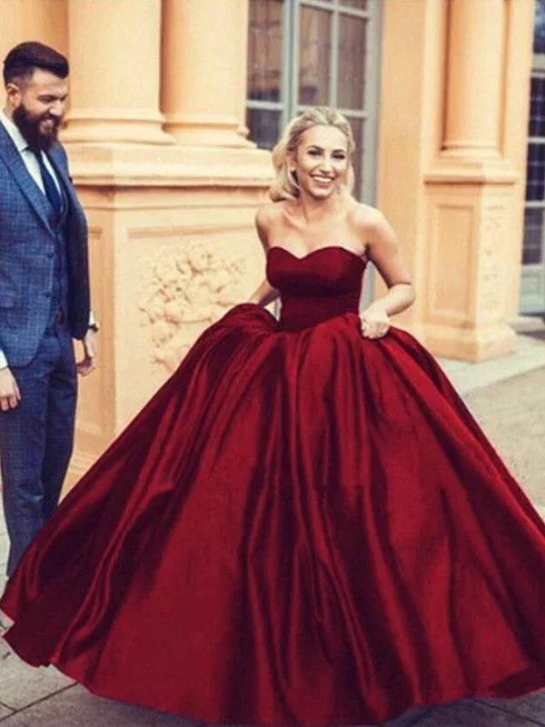 Ball Gown Sleeveless Sweetheart Ruffles Satin Prom Dresses by misshow.com