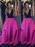 Ball Gown Sleeveless V-neck Ruffles Floor-Length Satin Prom Dresses by misshow.com