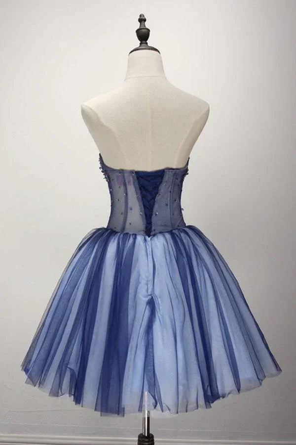 Ball Gown Strapless Short Tulle Homecoming Dress With Beading  PG139