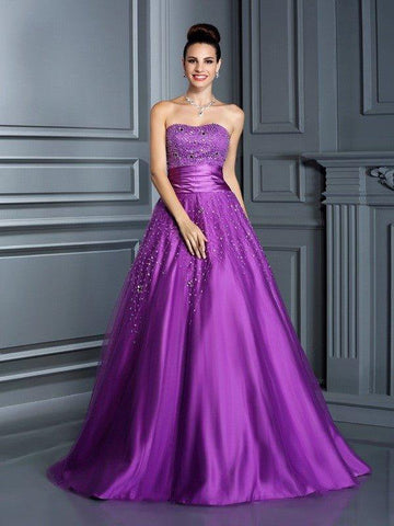 Duchesse-Linie Herzausschnitt Perlen verziert Ärmellos Lange Satin Quinceañera Kleider