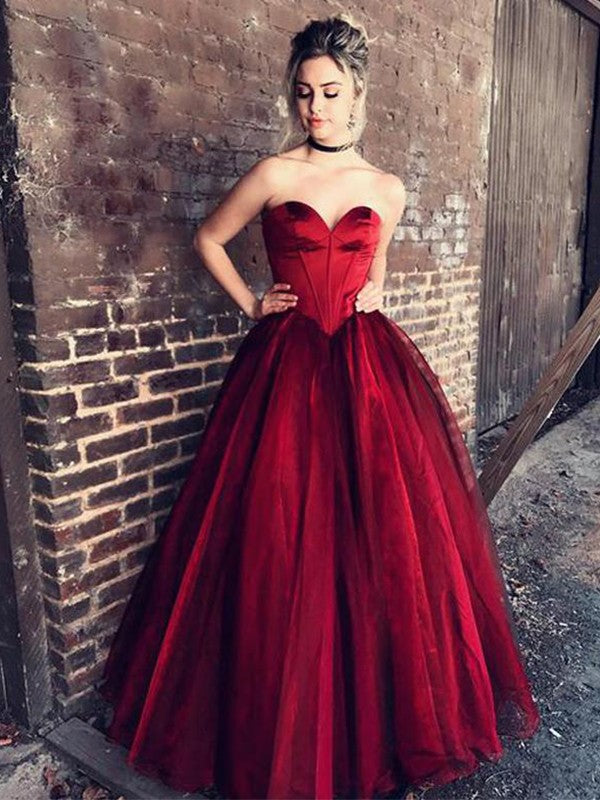 Ball Gown Sweetheart Sleeveless Floor-Length With Ruffles Tulle Prom Dresses Hover Image
