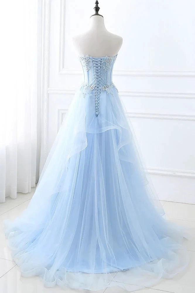 Ball Gown Sweetheart Tulle Sky Blue Prom Dress with Sequins by misshow.com
