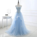Ball Gown Sweetheart Tulle Sky Blue Prom Dress with Sequins by misshow.com