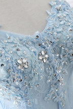 Ball Gown Sweetheart Tulle Sky Blue Prom Dress with Sequins by misshow.com