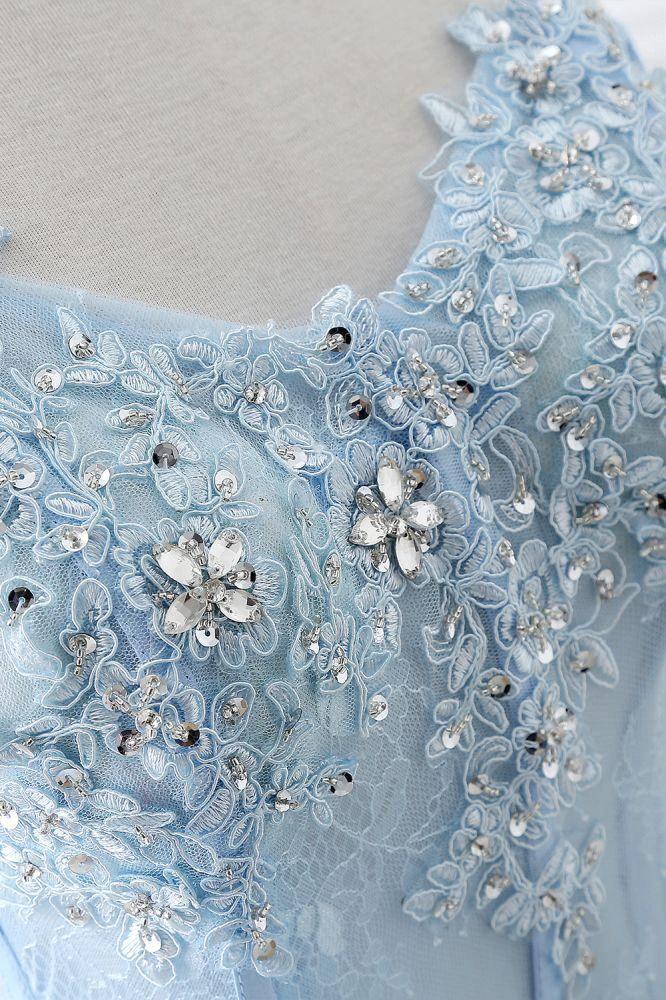 Ball Gown Sweetheart Tulle Sky Blue Prom Dress with Sequins by misshow.com