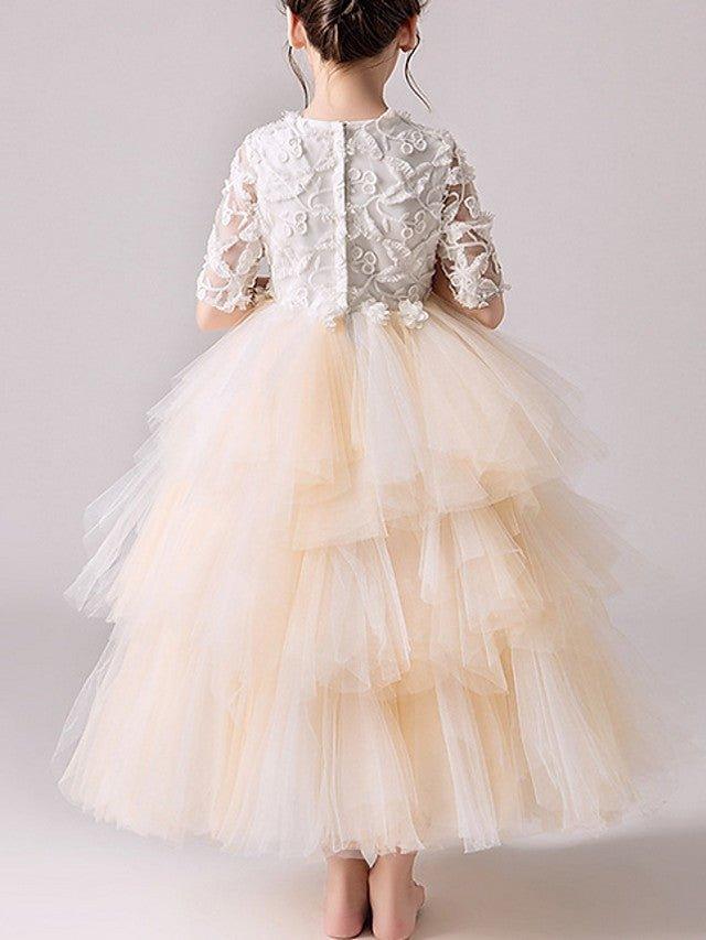 Ball Gown Tulle Jewel Neck Pageant Flower Girl Dresses With Sleeves - photo 4