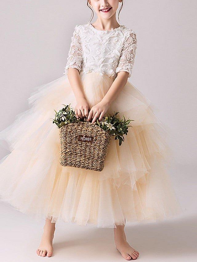 Ball Gown Tulle Jewel Neck Pageant Flower Girl Dresses With Sleeves - photo 3