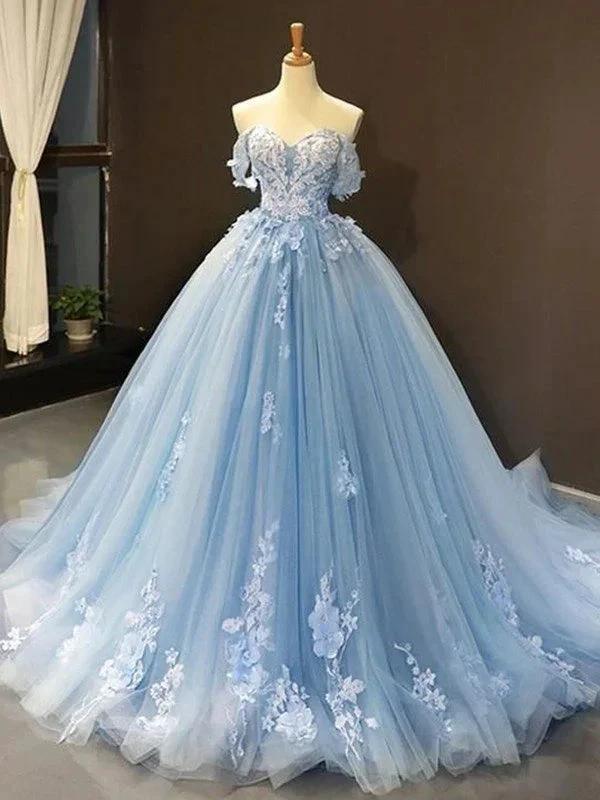 Ballkleid Tüll Off-the-Shoulder Ärmellos Applikationen Ballkleider